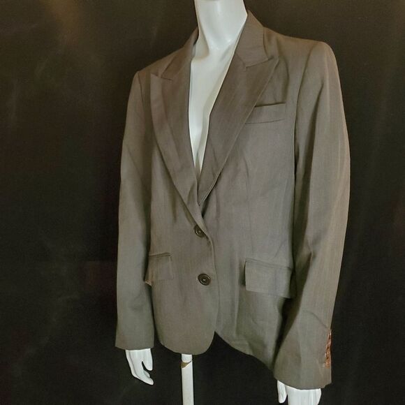 Zara Basic Brown Striped Blazer (10) - Picture 1 of 5